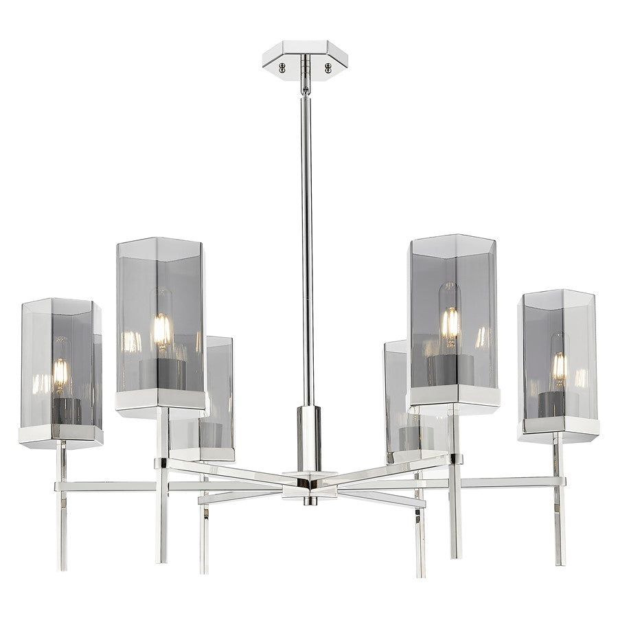 Innovations Blakeley 6Lt 32" Stem Chandelier, PN/Smoke - 463-6CR-PN-G463-8SM