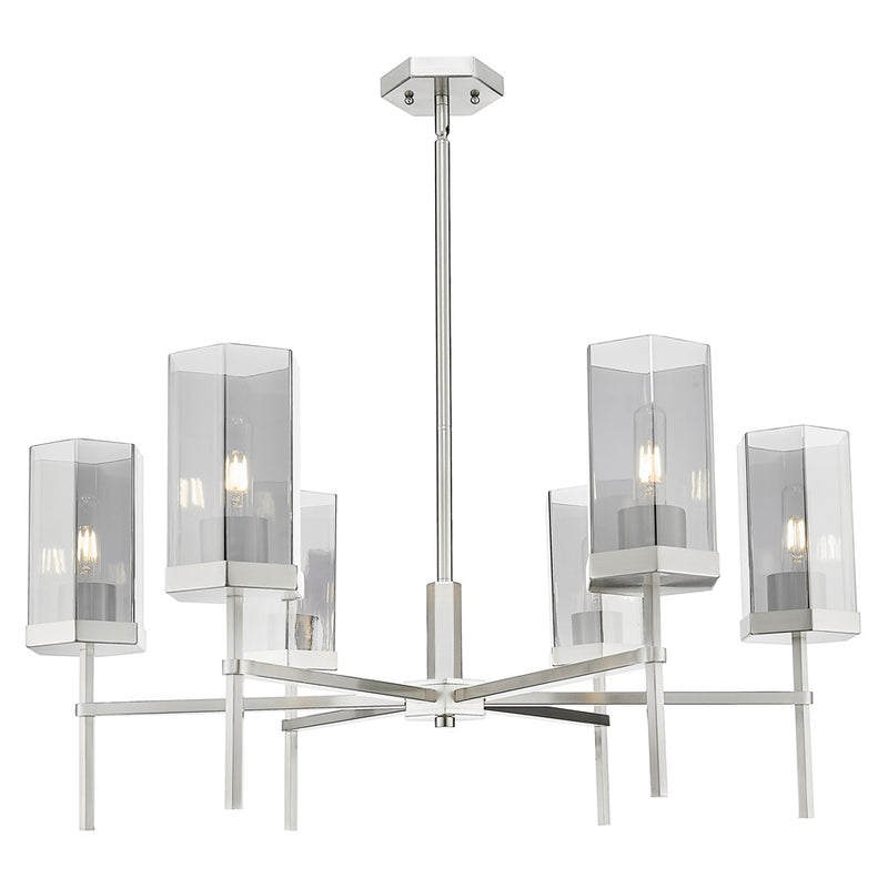 Innovations Blakeley 6Lt 32" Stem Chandelier, SN/Smoke - 463-6CR-SN-G463-8SM