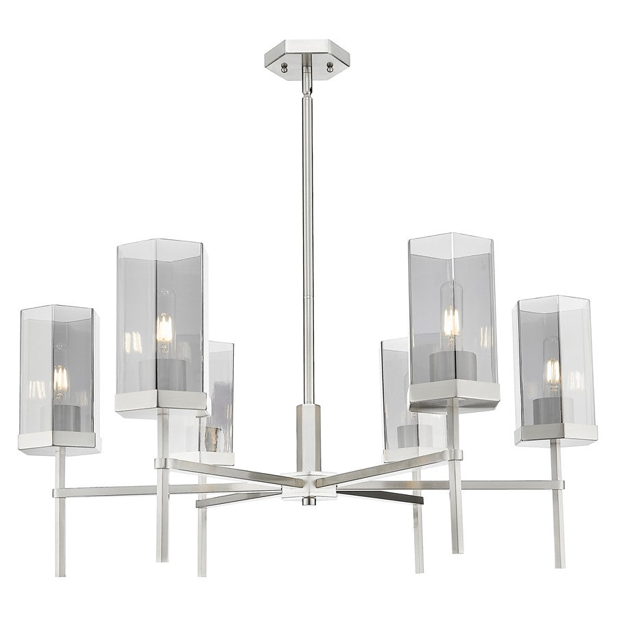Innovations Blakeley 6Lt 32" Stem Chandelier, SN/Smoke - 463-6CR-SN-G463-8SM