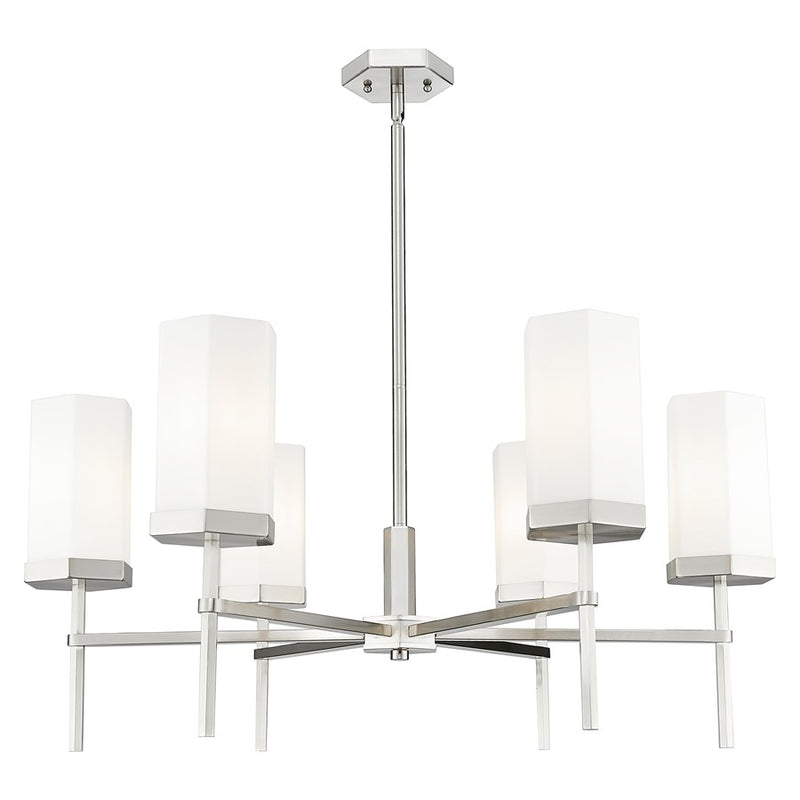 Innovations Blakeley 6Lt 32" Stem Chandelier, SN/White - 463-6CR-SN-G463-8WH