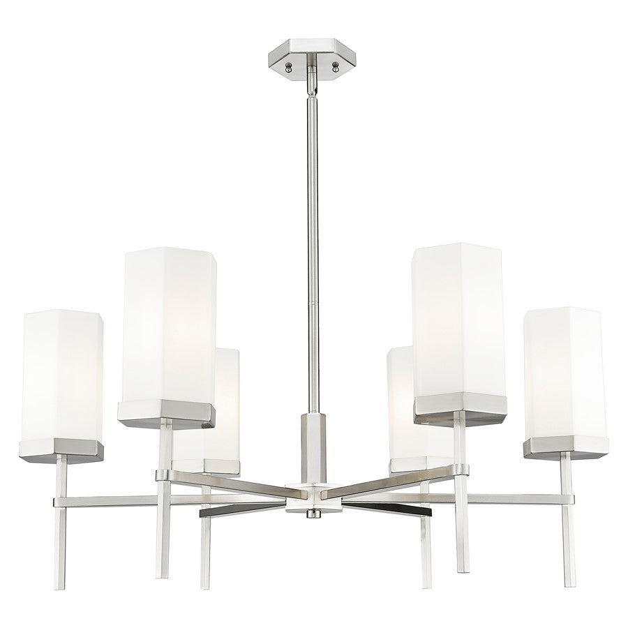 Innovations Blakeley 6Lt 32" Stem Chandelier, SN/White - 463-6CR-SN-G463-8WH