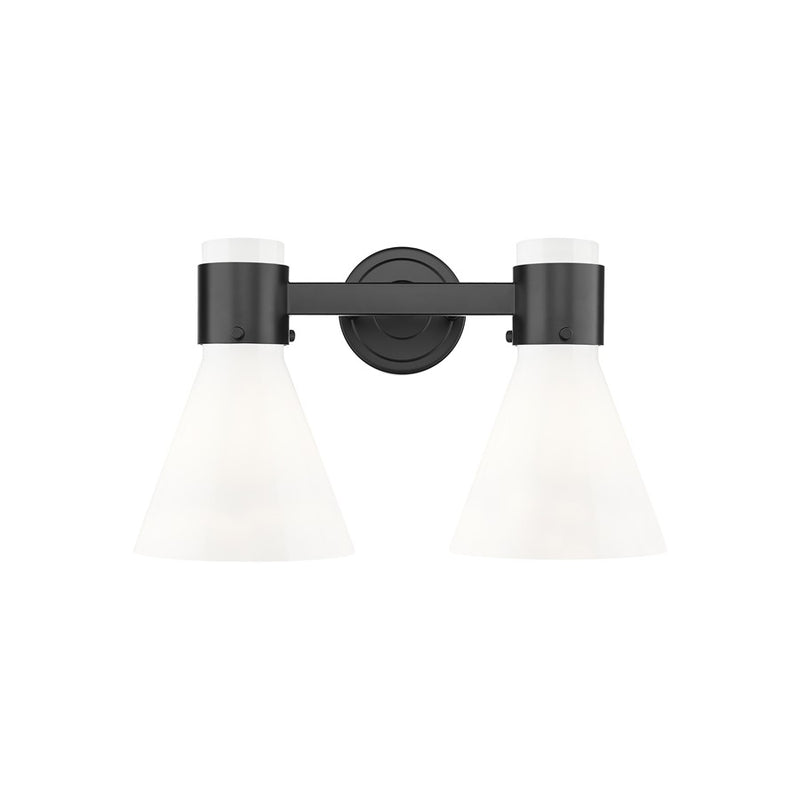 Innovations Lawton Cone 2Lt 16" Bath Light, Black/White - 464-2W-BK-G464C-7GW