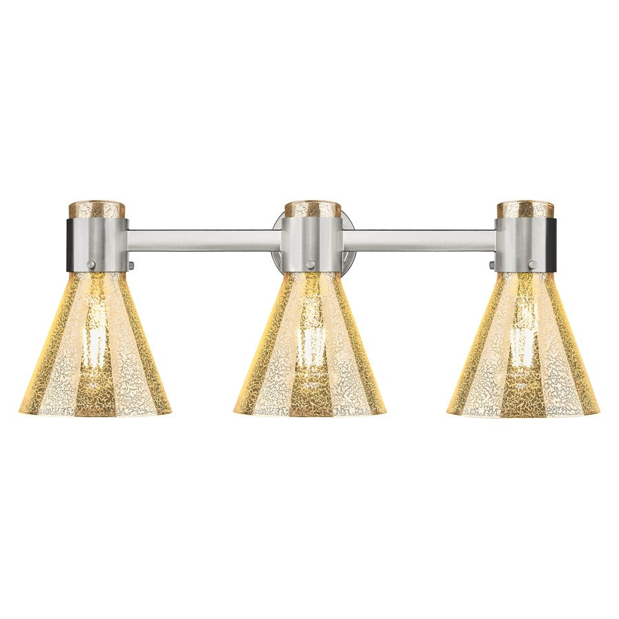 Innovations Lawton Cone 3Lt 24" Bath, Satin Nickel/Mercury - 464-3W-SN-G464C-7ME