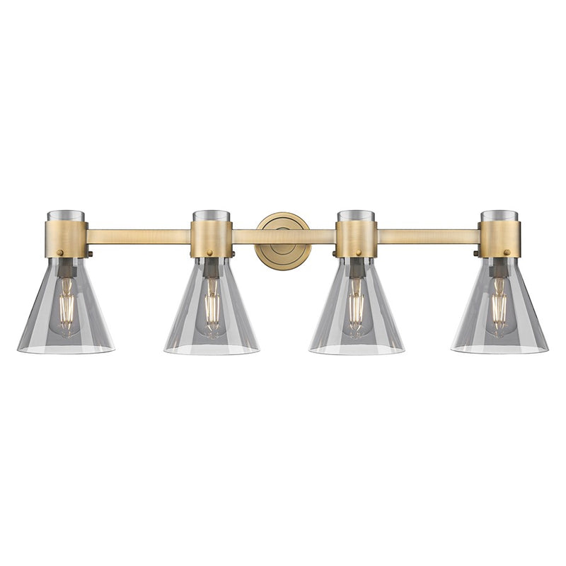 Innovations Lawton Cone 4Lt 34" Bath, Brushed Brass/Smoke - 464-4W-BB-G464C-7SM