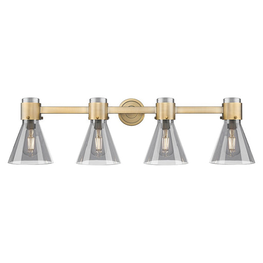 Innovations Lawton Cone 4Lt 34" Bath, Brushed Brass/Smoke - 464-4W-BB-G464C-7SM