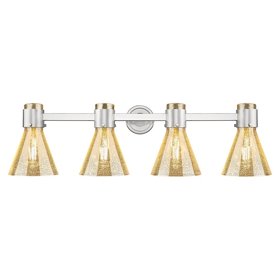 Innovations Lawton Cone 4Lt 34" Bath, Satin Nickel/Mercury - 464-4W-SN-G464C-7ME