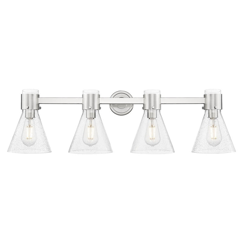Innovations Lawton Cone 4Lt 34" Bath, Satin Nickel/Seedy - 464-4W-SN-G464C-7SDY