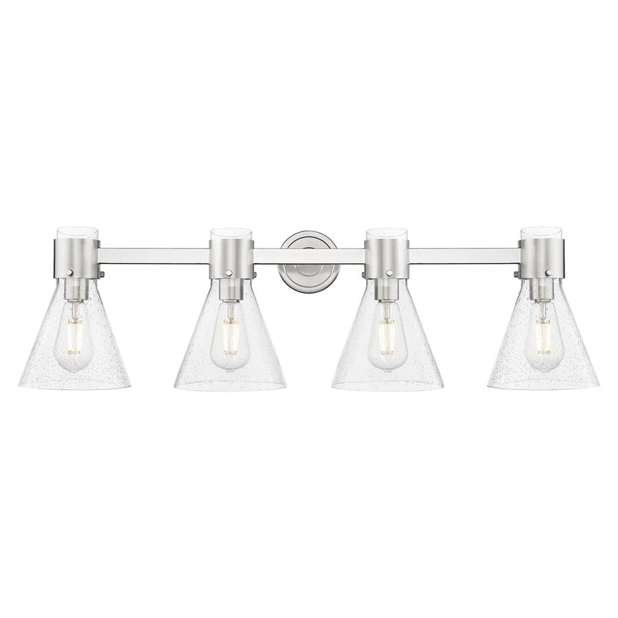 Innovations Lawton Cone 4Lt 34" Bath, Satin Nickel/Seedy - 464-4W-SN-G464C-7SDY
