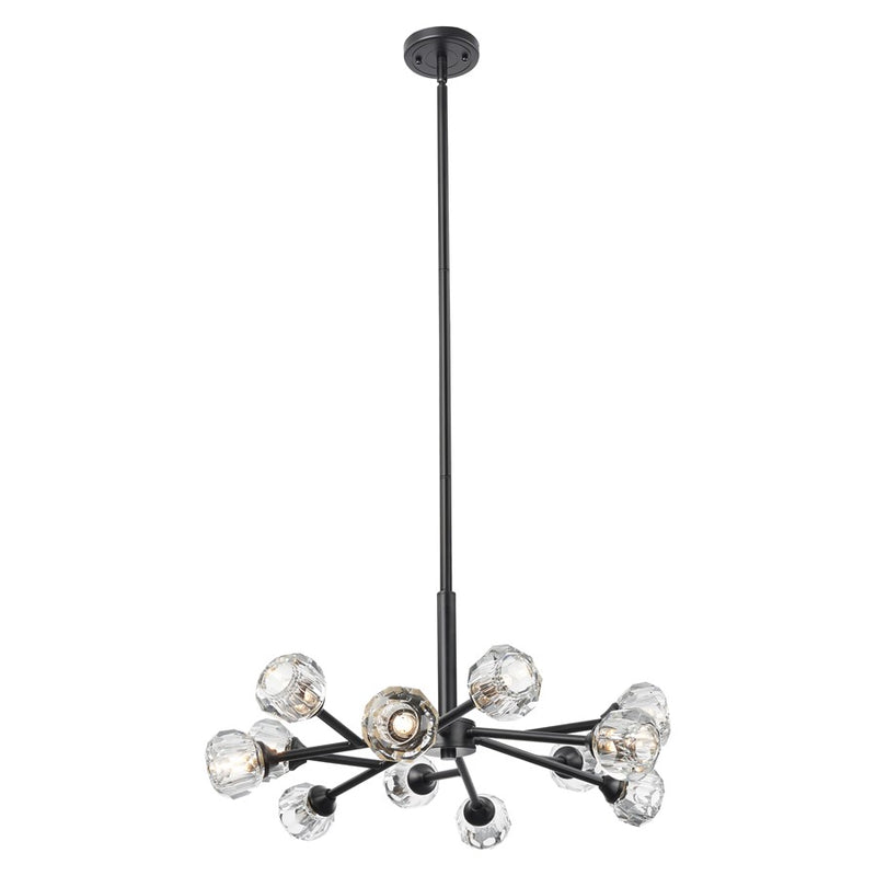 Innovations Aurora 12Lt 24" Stem Chandelier, Black/Clear - 465-12CR-BK-G465-CL