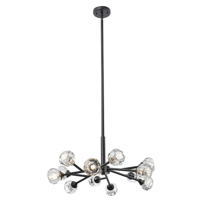 Innovations Aurora 12Lt 24" Stem Chandelier, Black/Clear - 465-12CR-BK-G465-CL