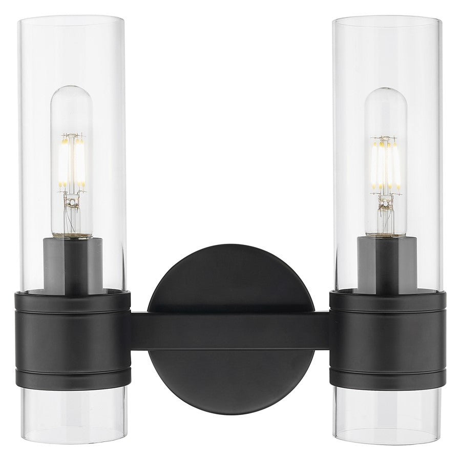 Innovations Arden 2Lt 14" Bath Vanity Light, Black/Clear - 467-2W-BK-G467-CL