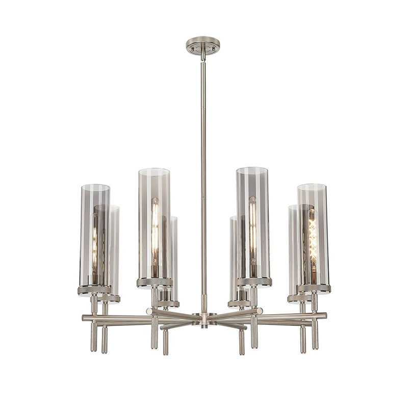 Innovations Lincoln 8Lt 32" Stem Chandlier SN/Smoke - 471-8CR-SN-G471-12SM