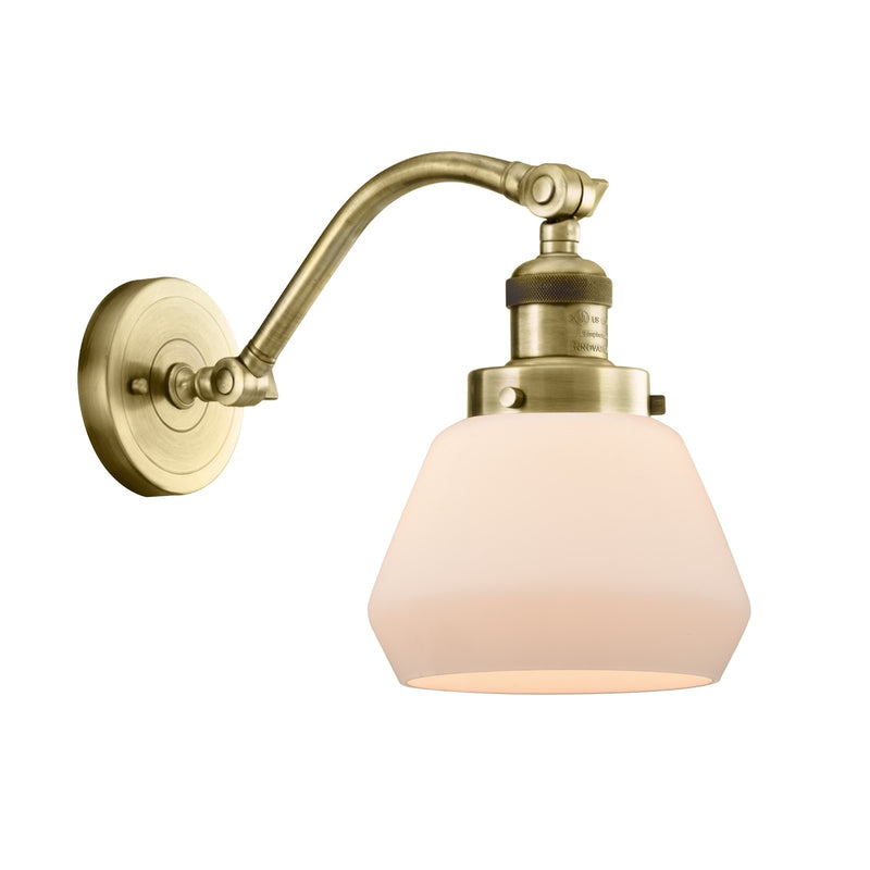 Innovations Fulton 7in 1-Light LED Wall Sconce | Industrial Antique Brass and Matte White Glass | Bedroom & Hallway Accent | Model 515-1W-AB-G171-LED