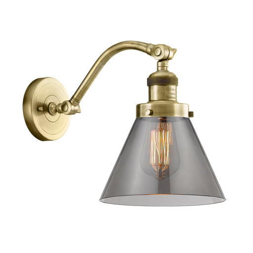 Innovations Lighting Cone 8in 1-Light Wall Sconce | Industrial Antique Brass and Light Smoke Glass | Hallway & Bedroom Accent | Model 515-1W-AB-G43