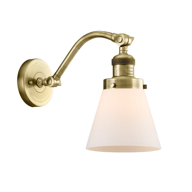 Innovations Cone 6.5in 1-Light Wall Sconce | Industrial Antique Brass and Matte White Glass | Kitchen & Hallway | Model 515-1W-AB-G61-LED