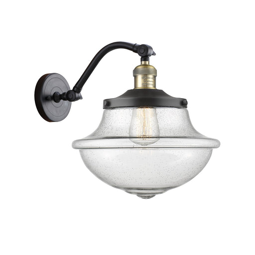 Innovations Oxford 12in 1-Light Wall Sconce | Industrial Black Antique Brass and Seedy Glass | Hallway & Bathroom | Model 515-1W-BAB-G544