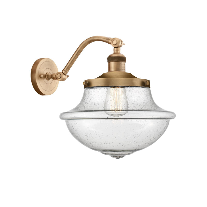 Innovations Oxford 12in 1-Light Wall Sconce | Industrial Brushed Brass and Seedy Glass | Hallway & Bathroom | Model 515-1W-BB-G544