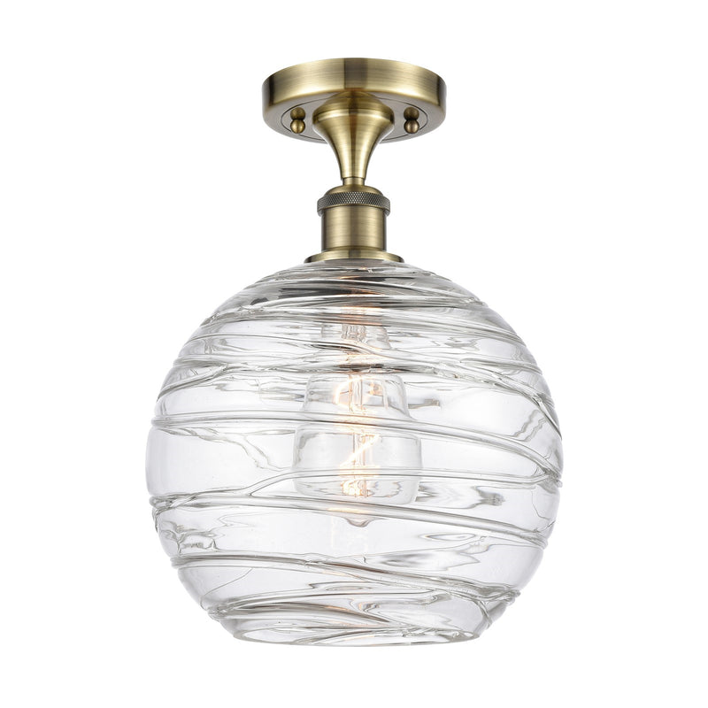 Innovations Athens Deco Swirl 10in 1-Light Semi-Flush | Industrial Antique Brass and Clear Glass | Entryway & Hallway | Model 516-1C-AB-G1213-10CL