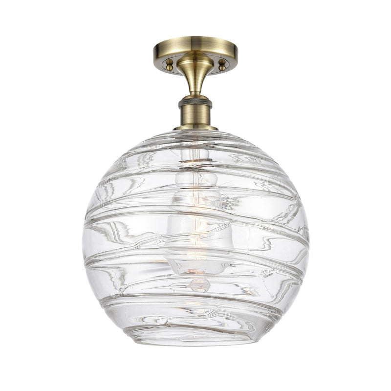 Innovations Athens Deco Swirl 12in 1-Light Semi-Flush | Industrial Antique Brass and Clear Glass | Entryway & Hallway | Model 516-1C-AB-G1213-12CL