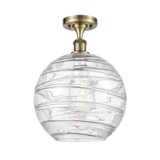 Innovations Athens Deco Swirl 12in 1-Light Semi-Flush | Industrial Antique Brass and Clear Glass | Entryway & Hallway | Model 516-1C-AB-G1213-12CL