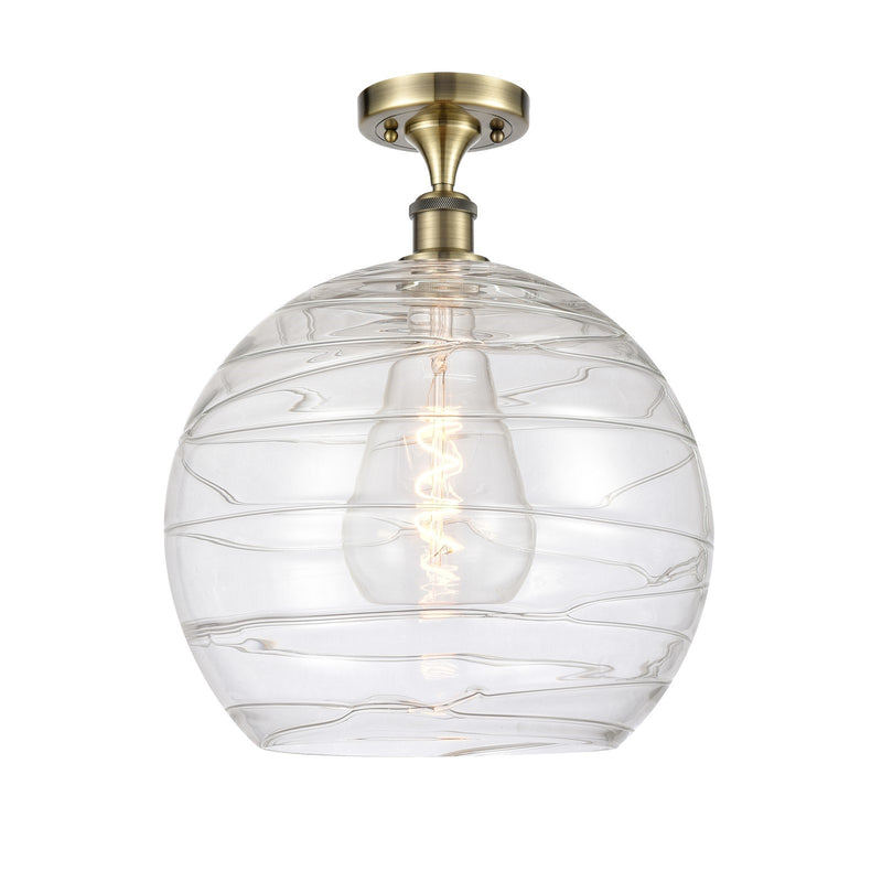 Innovations Athens Deco Swirl 14in 1-Light Semi-Flush | Industrial Antique Brass and Clear Glass | Kitchen & Hallway | Model 516-1C-AB-G1213-14CL