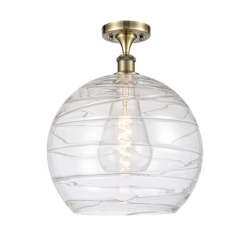 Innovations Athens Deco Swirl 14in 1-Light Semi-Flush | Industrial Antique Brass and Clear Glass | Kitchen & Hallway | Model 516-1C-AB-G1213-14CL