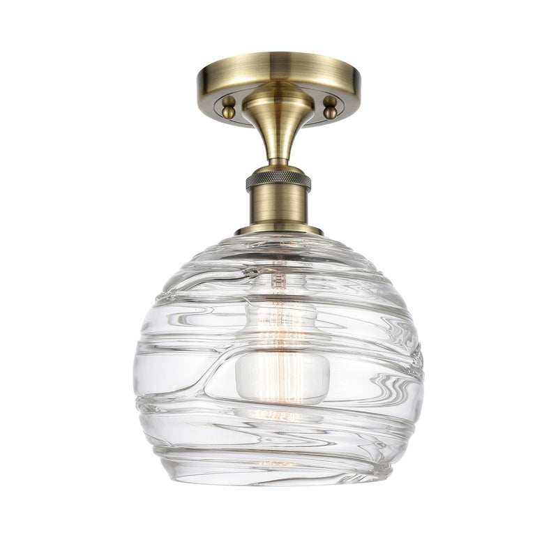 Innovations Athens Deco Swirl 8in 1-Light Semi-Flush | Industrial Antique Brass and Clear Glass | Kitchen & Hallway | Model 516-1C-AB-G1213-8CL