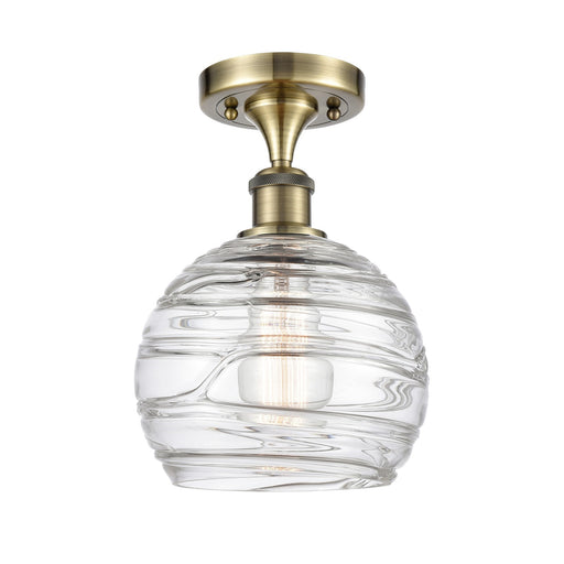 Innovations Athens Deco Swirl 8in 1-Light Semi-Flush | Industrial Antique Brass and Clear Glass | Kitchen & Hallway | Model 516-1C-AB-G1213-8CL