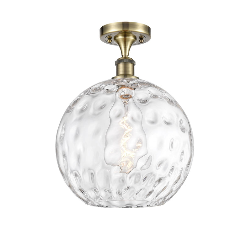 Innovations Athens Water Glass 12in 1-Light Semi-Flush | Industrial Antique Brass and Clear Glass | Kitchen & Hallway | Model 516-1C-AB-G1215-12-LED