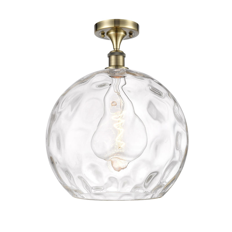 Innovations Athens Water Glass 13in 1-Light Semi-Flush | Industrial Antique Brass and Clear Glass | Kitchen & Hallway | Model 516-1C-AB-G1215-14-LED