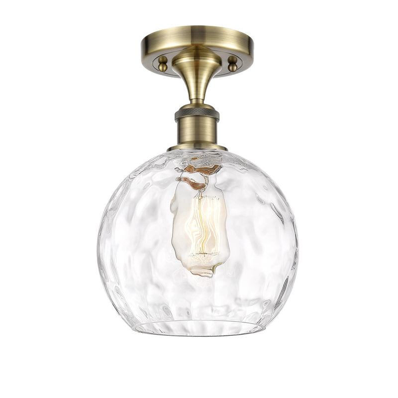 Innovations Athens Water Glass 8in 1-Light Semi-Flush | Industrial Antique Brass and Clear Glass | Kitchen & Hallway | Model 516-1C-AB-G1215-8-LED