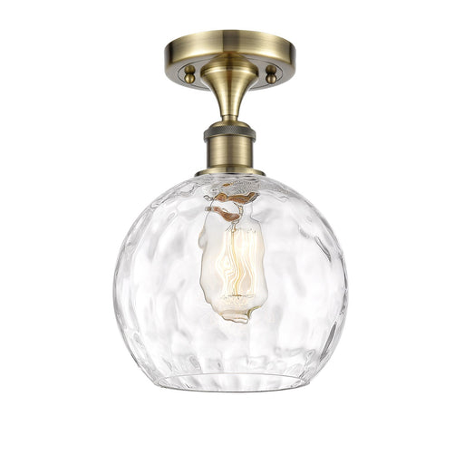 Innovations Athens Water Glass 8in 1-Light Semi-Flush | Industrial Antique Brass and Clear Glass | Kitchen & Hallway | Model 516-1C-AB-G1215-8-LED