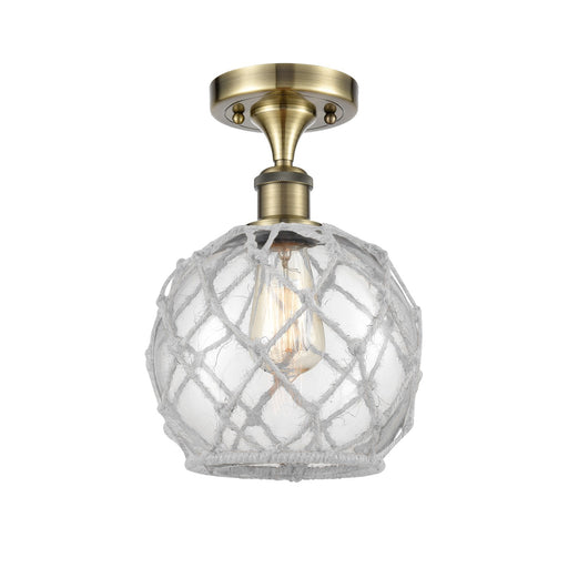 Innovations Farmhouse Rope 8in 1-Light Semi-Flush | Industrial Antique Brass and Clear Glass White Rope | Kitchen | Model 516-1C-AB-G122-8RW