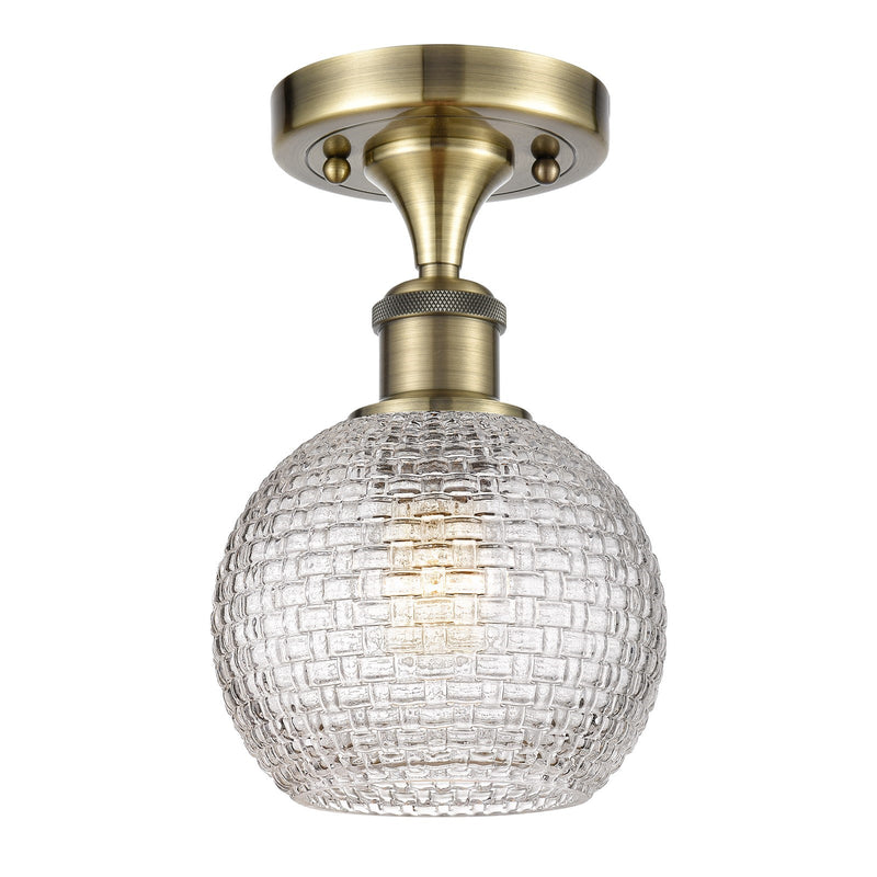Innovations Athens 6in 1-Light Semi-Flush | Modern Antique Brass and Clear Basket Weave Glass | Kitchen & Hallway | Model 516-1C-AB-G122C-6CL