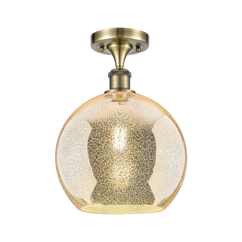 Innovations Athens 10in 1-Light Semi-Flush | Industrial Antique Brass and Mercury Glass | Kitchen & Hallway | Model 516-1C-AB-G128-10
