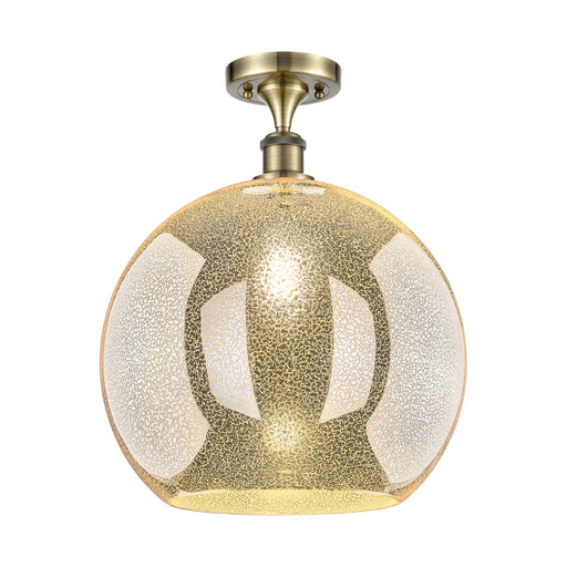 Innovations Athens 14in 1-Light Semi-Flush | Industrial Antique Brass and Mercury Glass | Kitchen & Hallway | Model 516-1C-AB-G128-14