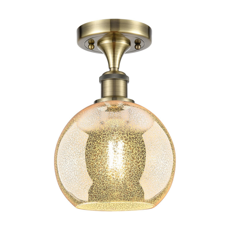 Innovations Athens 8in 1-Light Semi-Flush | Industrial Antique Brass and Mercury Glass | Hallway & Bedroom | 8 x 8 x 11.25 in | Model 516-1C-AB-G128-8