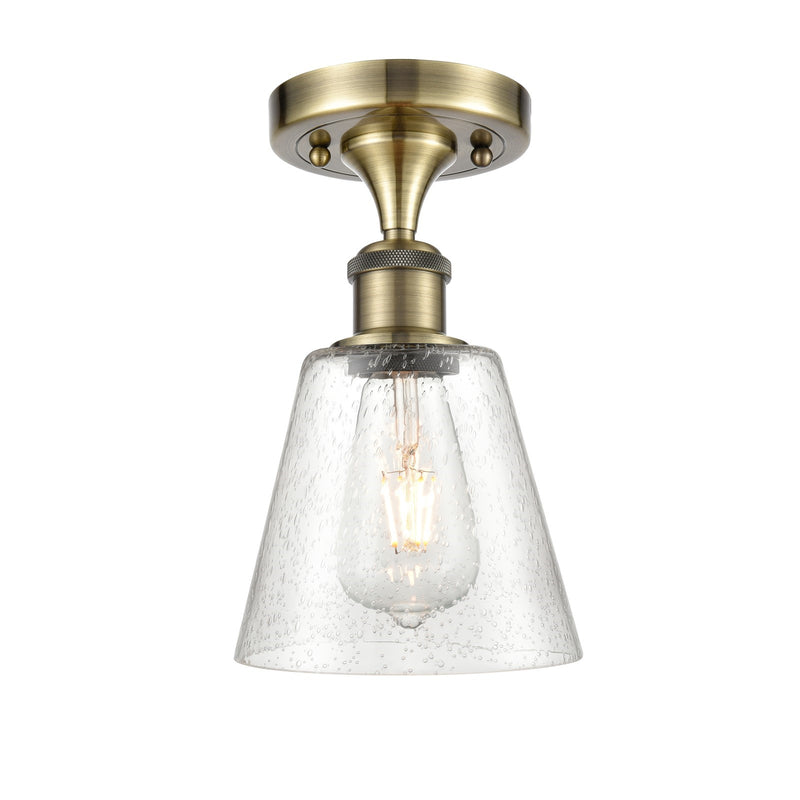 Innovations Caton 6in 1-Light Semi-Flush | Industrial Antique Brass and Frosted Glass | Hallway & Bedroom | 6 x 6 x 9.75 in | Model 516-1C-AB-G454