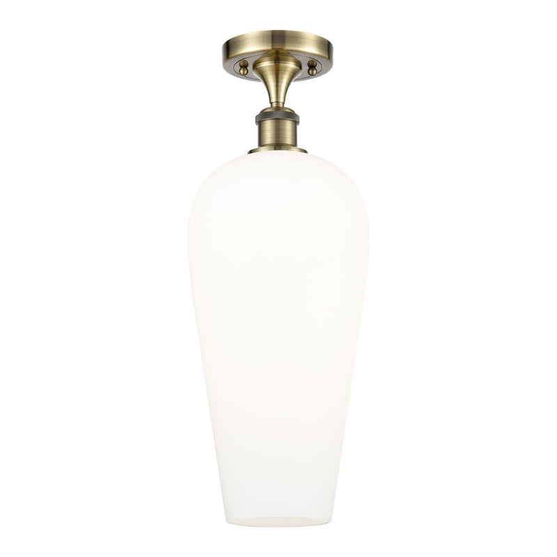Innovations Chelsea 8in 1-Light Semi-Flush | Industrial Antique Brass and White Glass | Hallway & Entryway | Model 516-1C-AB-G456-8WH