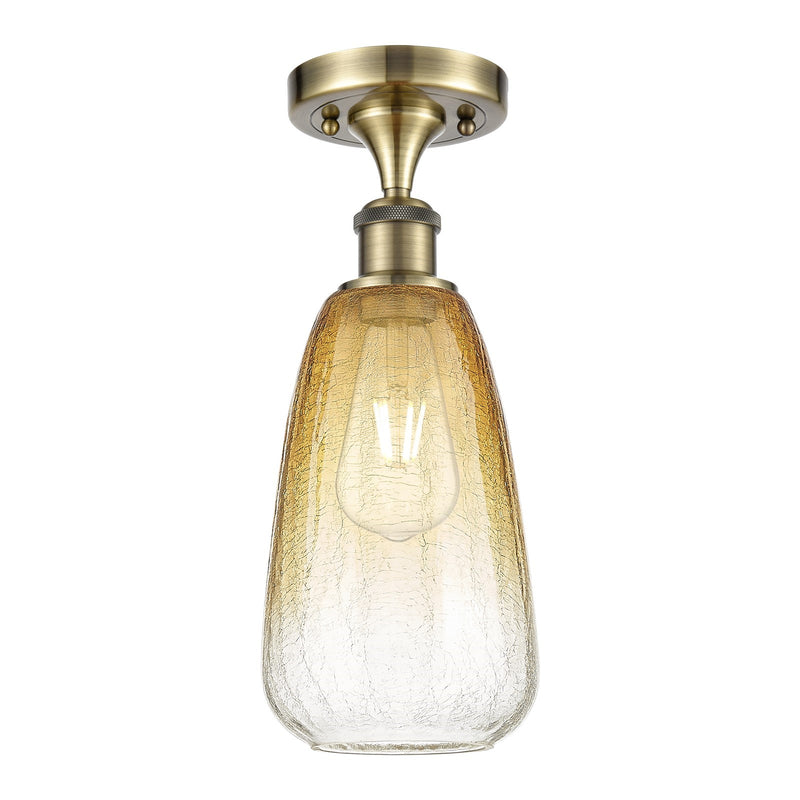 Innovations Brookhaven Almond 6in 1-Light Semi-Flush | Industrial Antique Brass and Amber Glass | Hallway & Entryway | Model 516-1C-AB-G480-6AM