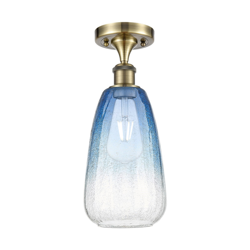 Innovations Brookhaven Almond 6in 1-Light Semi-Flush | Industrial Antique Brass and Sapphire Blue Glass | Entryway | Model 516-1C-AB-G480-6SB