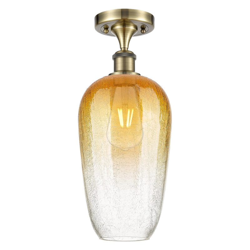 Innovations Brookhaven Flute 7in 1-Light Semi-Flush | Industrial Antique Brass and Amber Glass | Bedroom & Hallway | Model 516-1C-AB-G484-7AM