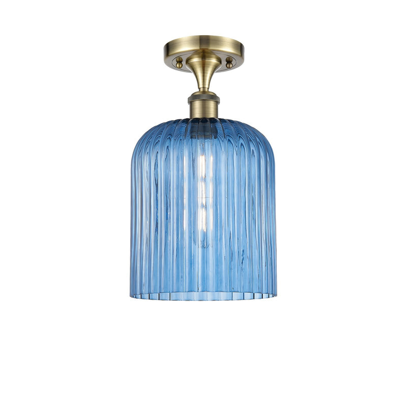 Innovations Bridal Veil 5in 1-Light Semi-Flush | Art Nouveau Antique Brass and Princess Blue Glass | Hallway & Bathroom | Model 516-1C-AB-G559-8BL