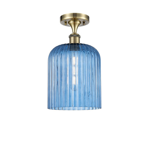Innovations Bridal Veil 5in 1-Light Semi-Flush | Art Nouveau Antique Brass and Princess Blue Glass | Hallway & Bathroom | Model 516-1C-AB-G559-8BL