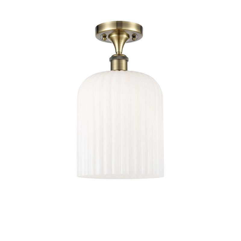 Innovations Bridal Veil 5in 1-Light Semi-Flush | Art Nouveau Antique Brass and Gloss White Glass | Hallway & Bathroom | Model 516-1C-AB-G559-8GWH