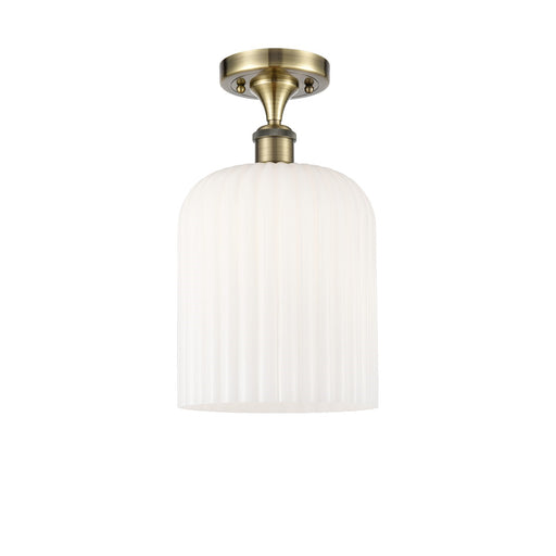 Innovations Bridal Veil 5in 1-Light Semi-Flush | Art Nouveau Antique Brass and Gloss White Glass | Hallway & Bathroom | Model 516-1C-AB-G559-8GWH