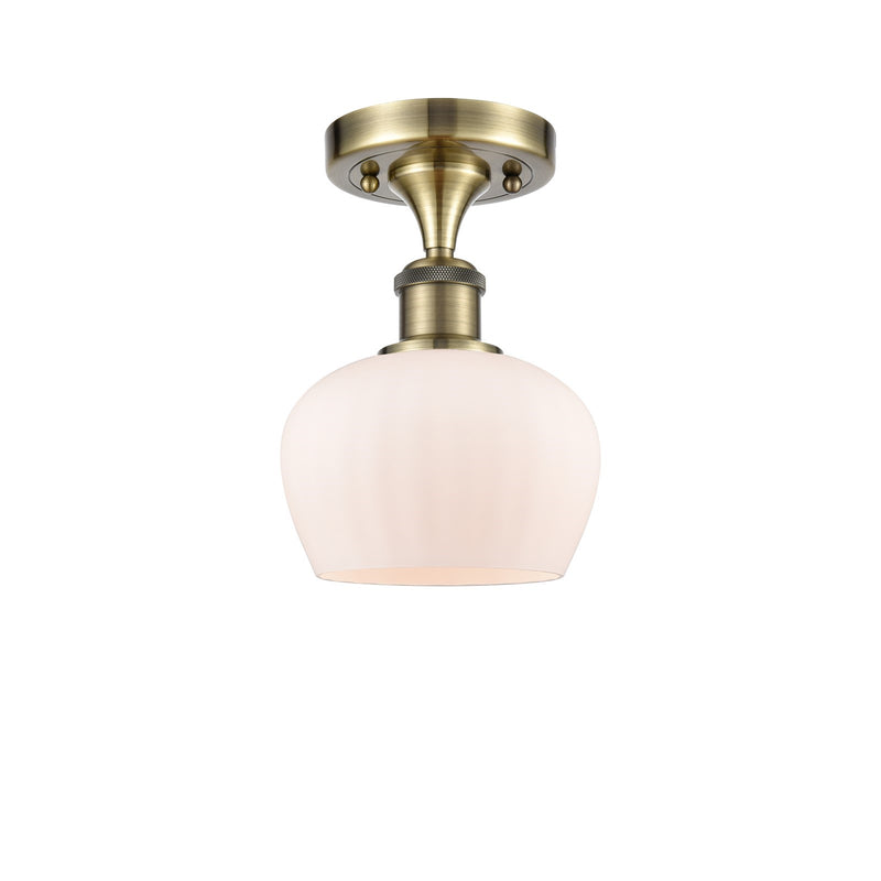 Innovations Fenton 7in 1-Light Semi-Flush | Industrial Antique Brass and Matte White Glass | Hallway & Entryway | Model 516-1C-AB-G91