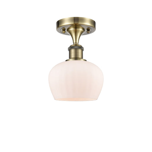 Innovations Fenton 7in 1-Light Semi-Flush | Industrial Antique Brass and Matte White Glass | Hallway & Entryway | Model 516-1C-AB-G91