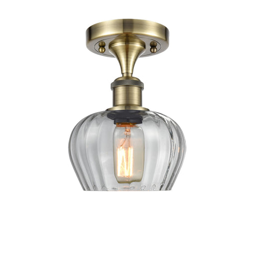 Innovations Fenton 6.5in 1-Light Semi-Flush Mount | Industrial Antique Brass and Clear Ribbed Glass | Entryway & Hallway | Model 516-1C-AB-G92
