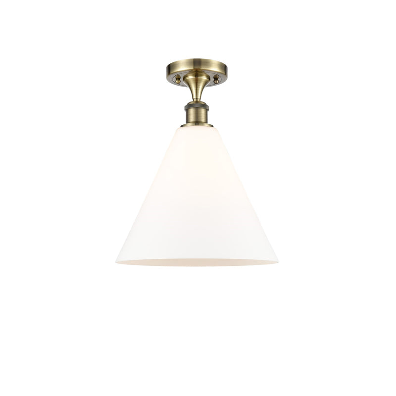 Innovations Berkshire Glass 12in 1-Light Semi-Flush | Industrial Antique Brass and Matte White Cased Glass | Kitchen | Model 516-1C-AB-GBC-121